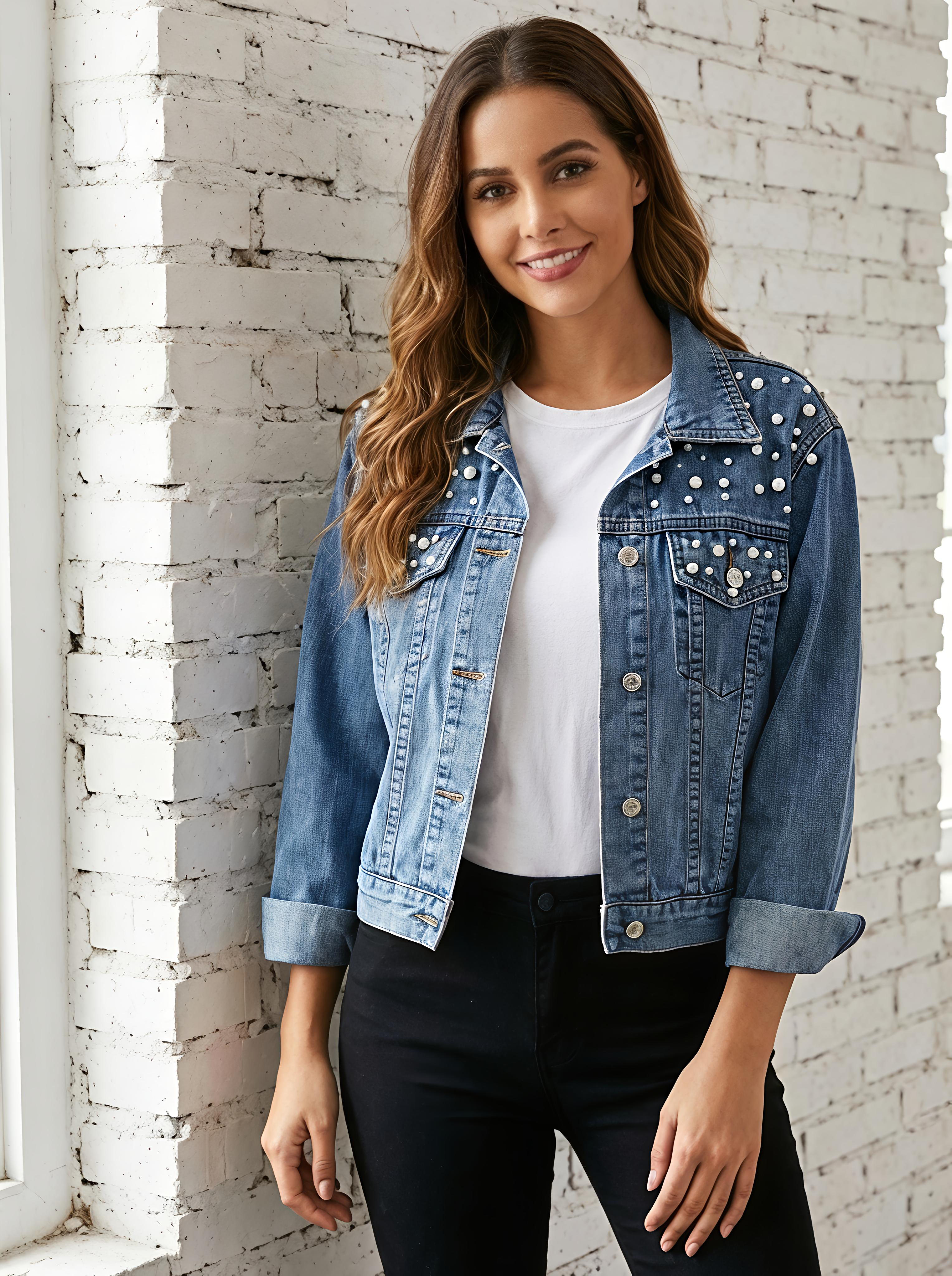 Giacca Denim con dettagli in Perle  –  Urban Elegance