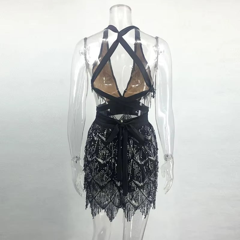 Abito Mini in Tulle con Paillettes – Midnight & Glam