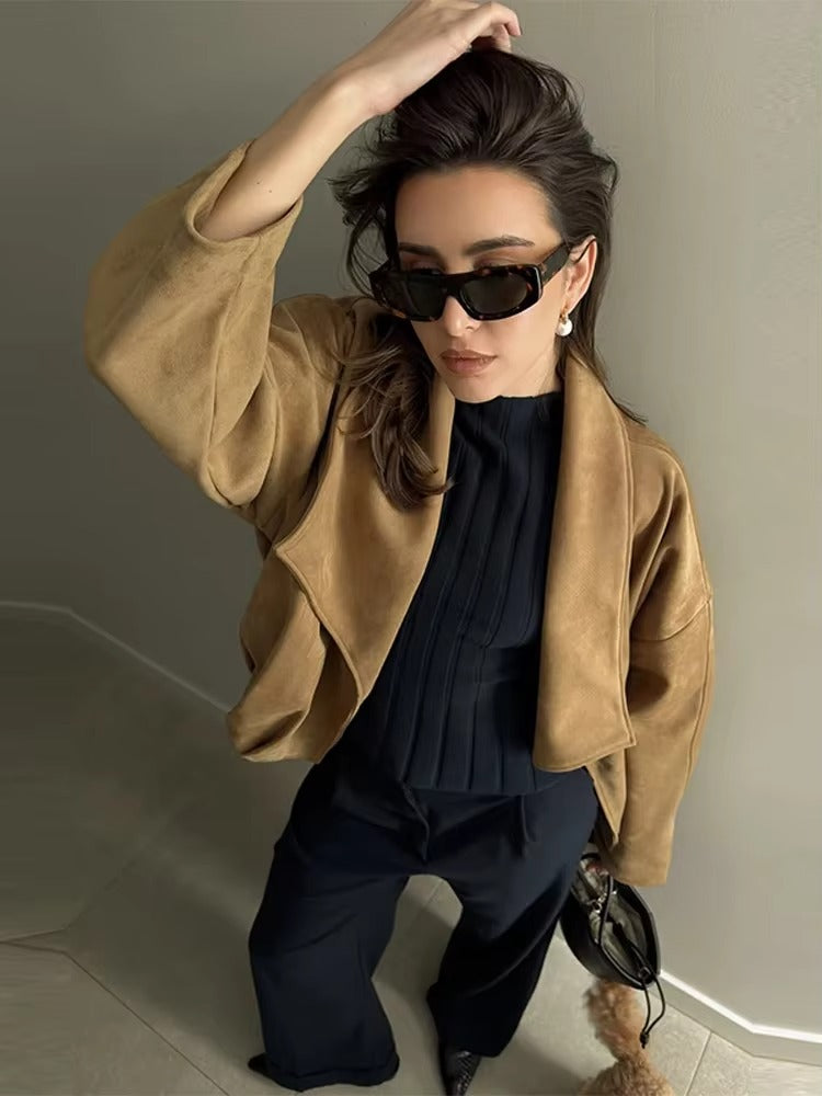 Giacca Corta Oversize Donna con Colletto Rovesciato – Giacca Elegante Casual Primavera