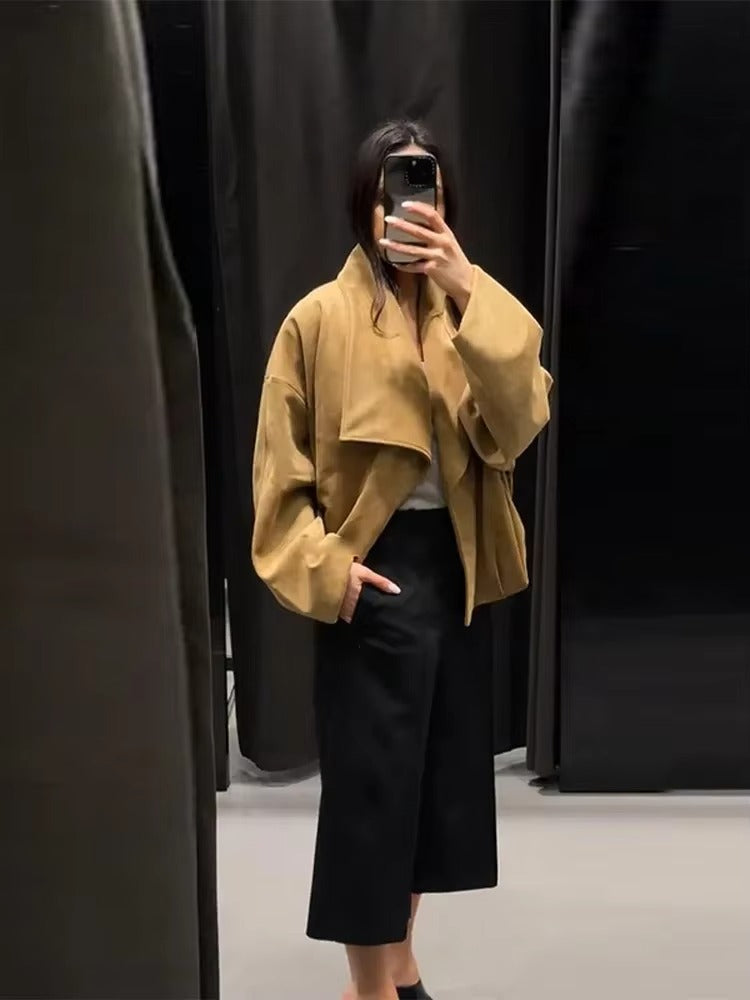 Giacca Corta Oversize Donna con Colletto Rovesciato – Giacca Elegante Casual Primavera