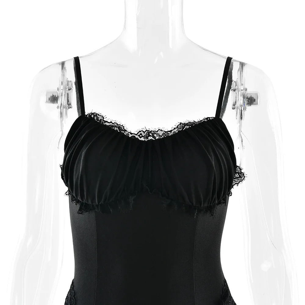 Abito Lungo Nero Elegance Lace – Vestito da Sera Sensuale con Inserti in Pizzo