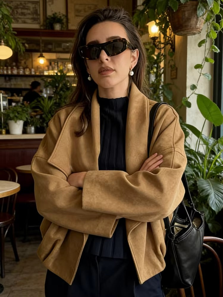 Giacca Corta Oversize Donna con Colletto Rovesciato – Giacca Elegante Casual Primavera