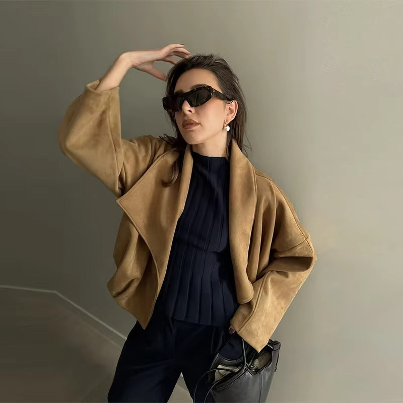 Giacca Corta Oversize Donna con Colletto Rovesciato – Giacca Elegante Casual Primavera