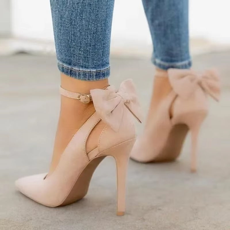 Décolleté Donna Tacco a Spillo 11 cm con Fiocco – Scarpe Eleganti con Cinturino alla Caviglia