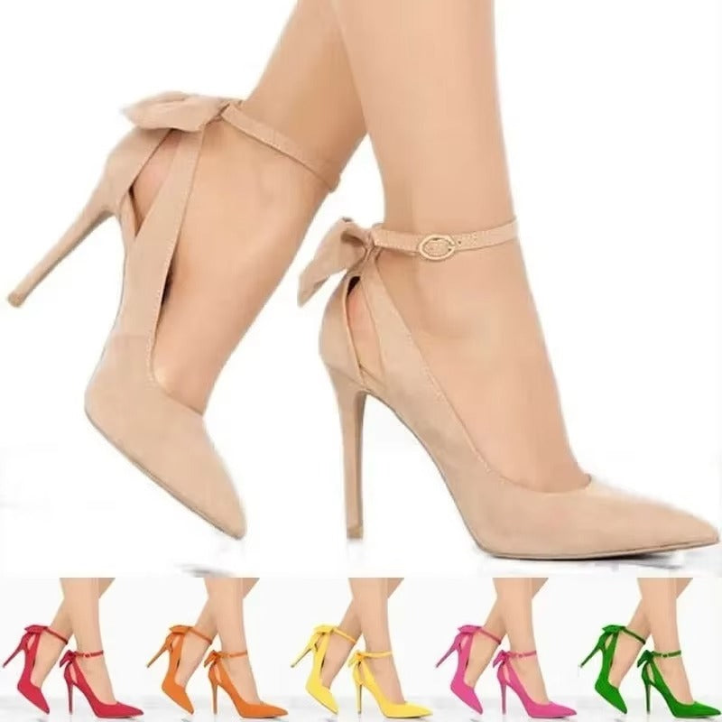 Décolleté Donna Tacco a Spillo 11 cm con Fiocco – Scarpe Eleganti con Cinturino alla Caviglia