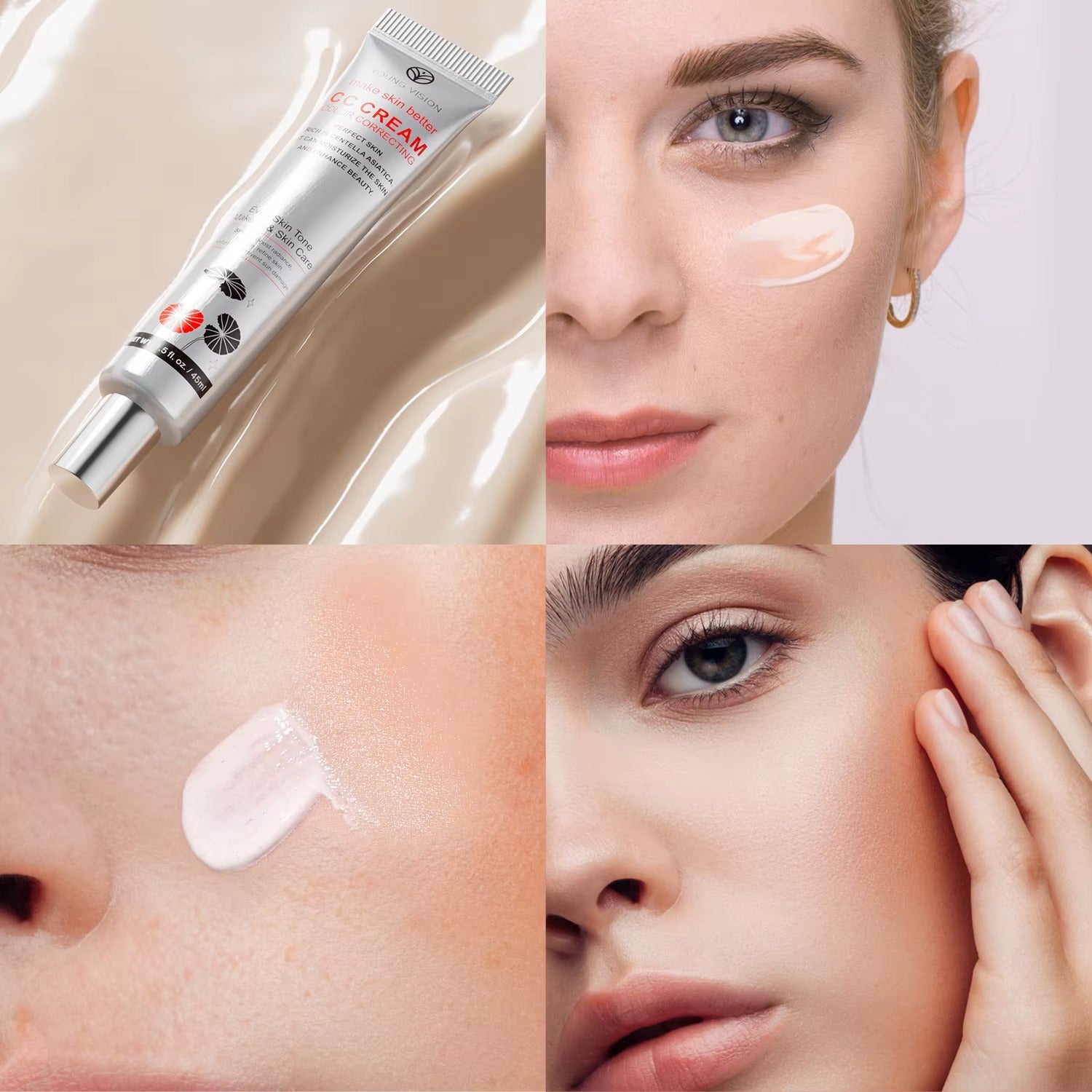 CC Cream Viso 45ml alla Centella Asiatica – Correttore Colore + Fondotinta Idratante Effetto Pelle Perfetta