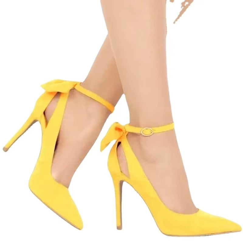Décolleté Donna Tacco a Spillo 11 cm con Fiocco – Scarpe Eleganti con Cinturino alla Caviglia