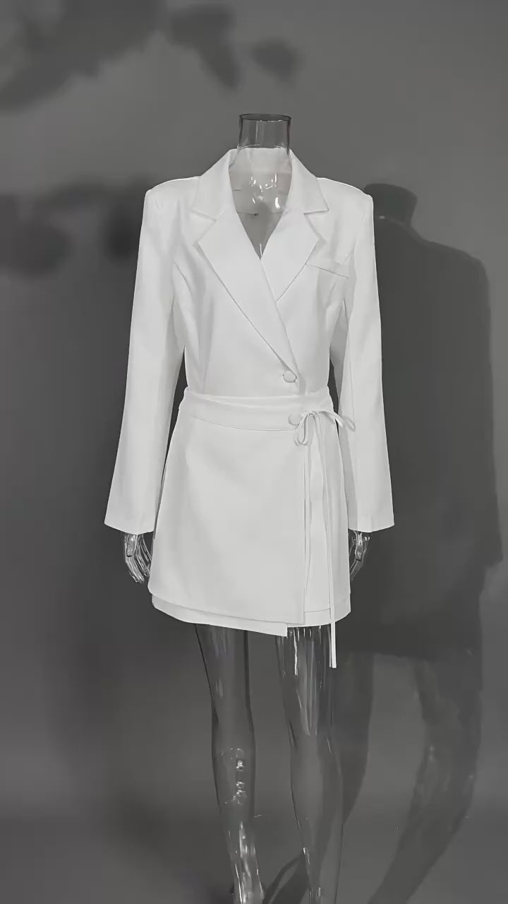 Abito Blazer Elegante da Donna con Cintura – Vestito Doppiopetto Slim Fit