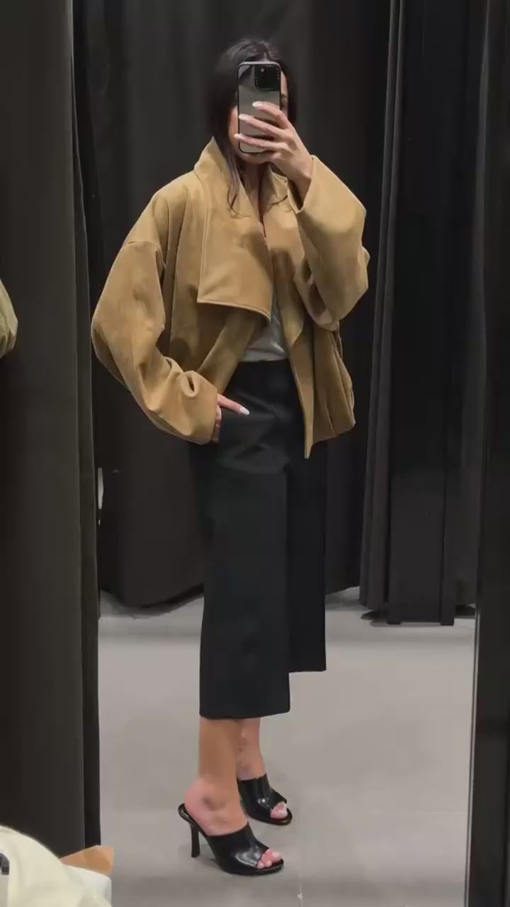 Giacca Corta Oversize Donna con Colletto Rovesciato – Giacca Elegante Casual Primavera