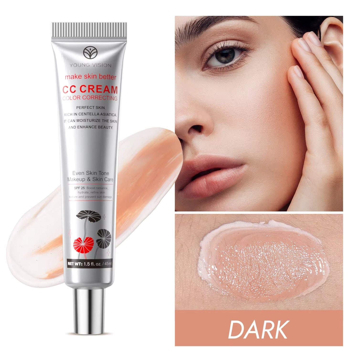 CC Cream Viso 45ml alla Centella Asiatica – Correttore Colore + Fondotinta Idratante Effetto Pelle Perfetta