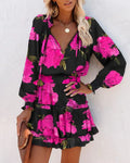 Mini Abito Boho Donna con Volant – Vestito Elegante Maniche Lunghe Con Stampa