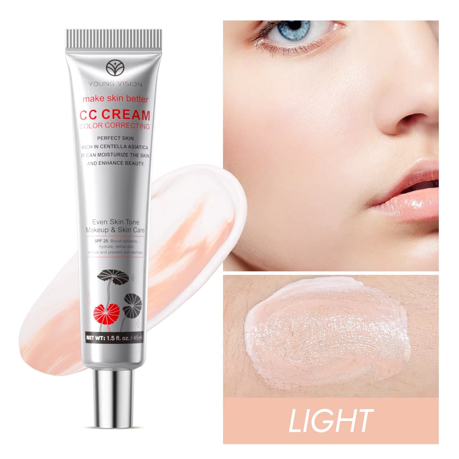 CC Cream Viso 45ml alla Centella Asiatica – Correttore Colore + Fondotinta Idratante Effetto Pelle Perfetta