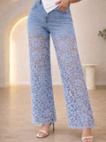 Jeans Donna Vita Alta con Pizzo Floreale – Pantaloni Denim Eleganti Slim Fit
